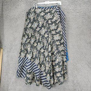 Reversible Wrap Skirt Womens One Size Blue Floral
